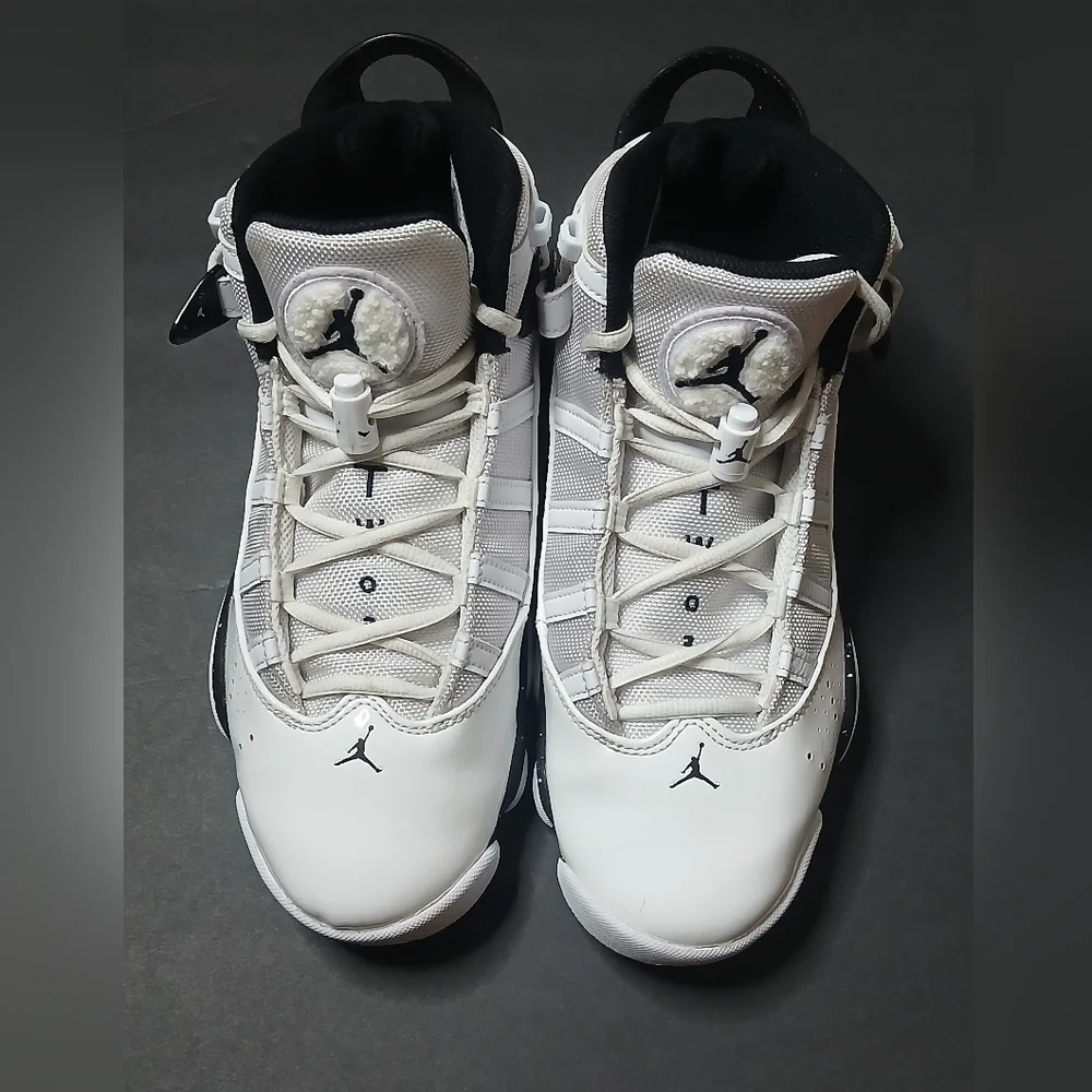Jordan 6 Rings Basketball Shoes Mens White Black‎ Speckle 322992-106 High Top